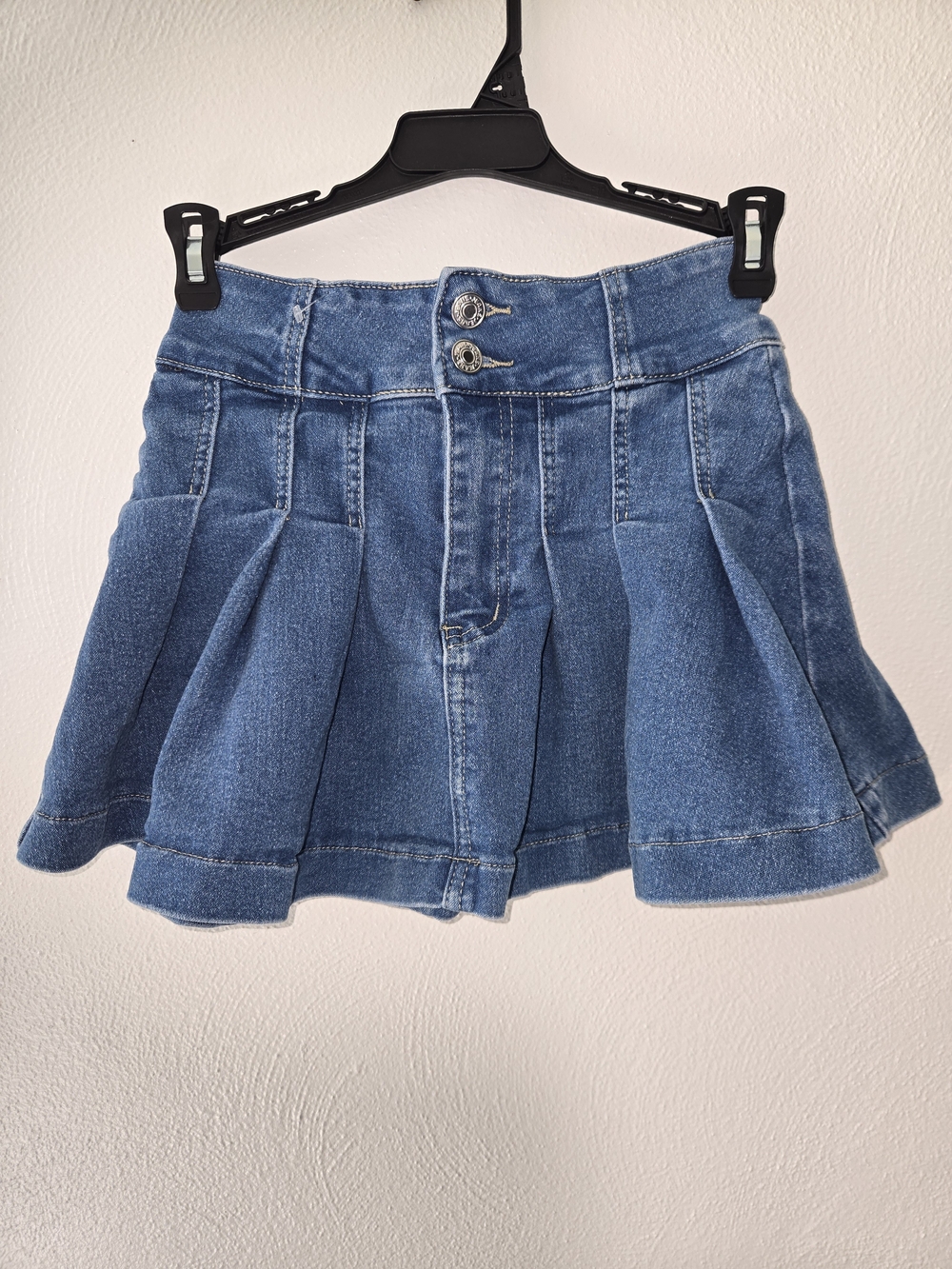 SHEIN Blue Pleated Denim Skirt with Double-Button Waist